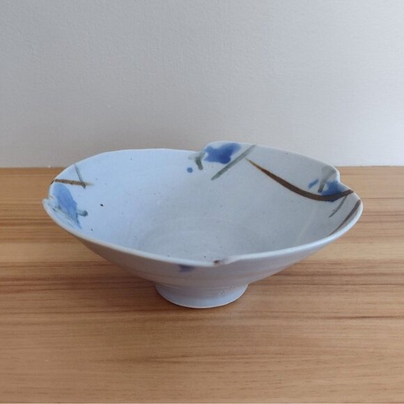 Vintage Signed Allen Studio Pottery Blue Floral Bowl Footed Trinket Cottage - Picture 2 of 8